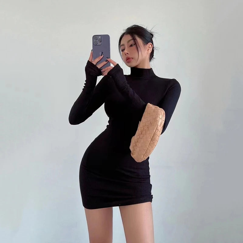 Half Turtleneck Mini Dress Women