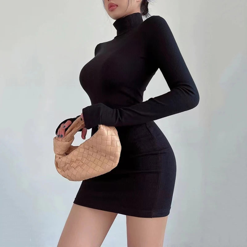 Half Turtleneck Mini Dress Women