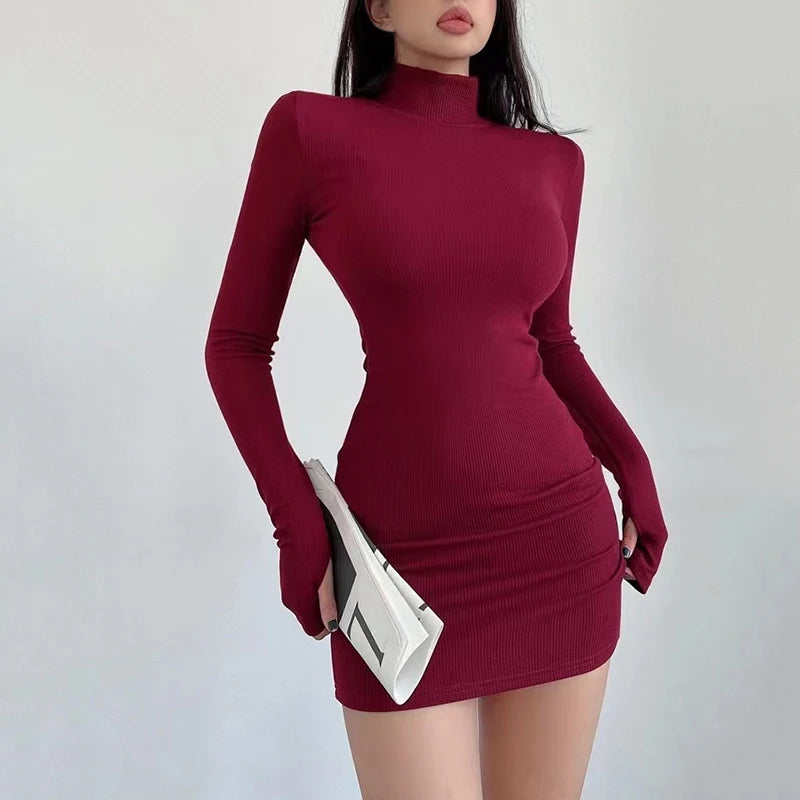 Half Turtleneck Mini Dress Women